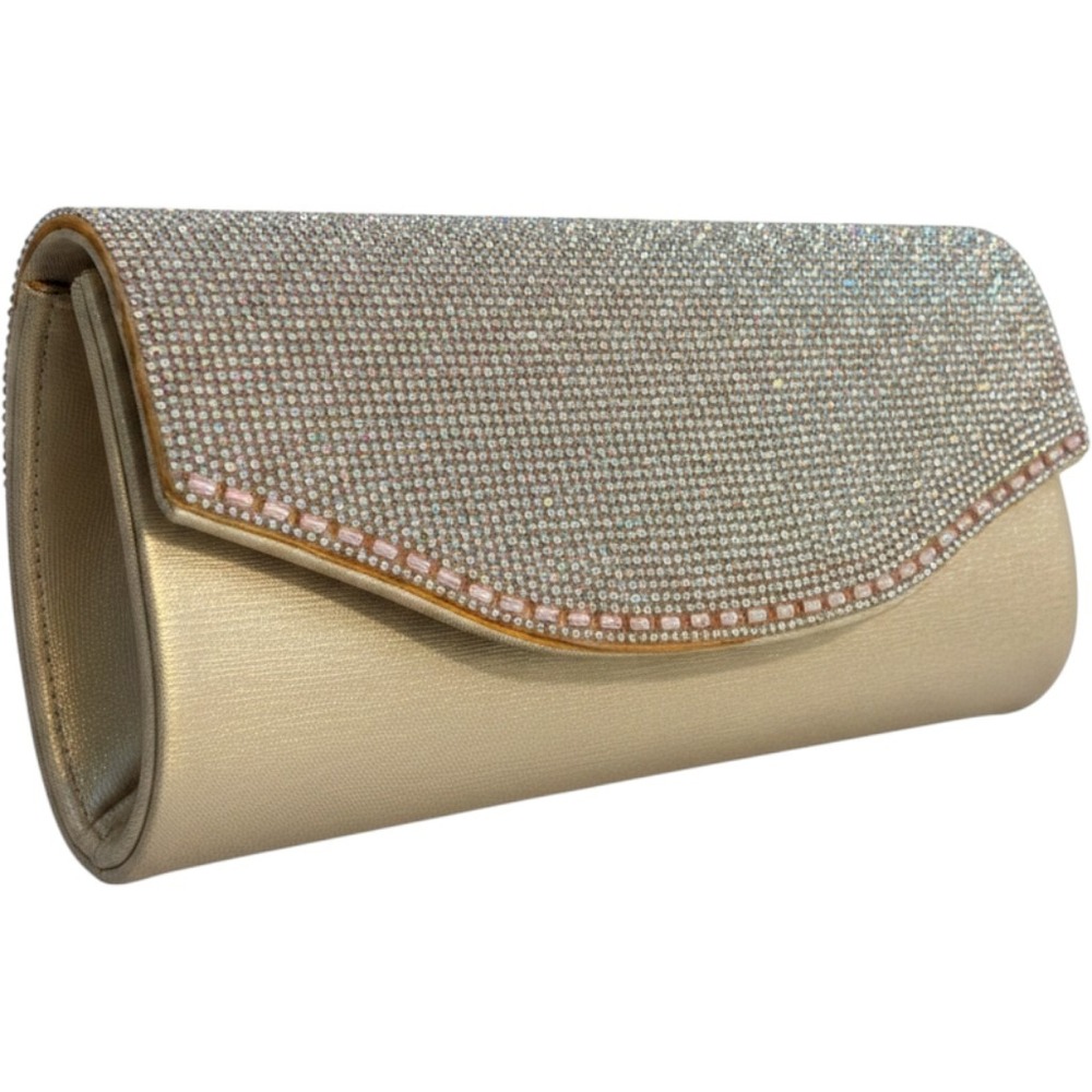 Champagne Gold Rhinestone Evening Clutch Bag Scalloped Formal Wedding Prom Purse